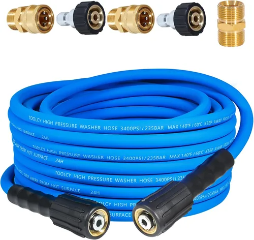 Miniatura 10 de TOOLCY Manguera de lavadora a presión súper flexible de 50 pies, 3400 PSI resistente a las torceduras, manguera de lavadora a presión de 1/4