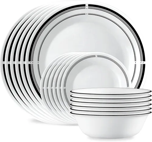 Miniatura 6 de Corelle Vitrelle Juego de vajilla de 18 piezas para 6 personas, juego de platos y cuencos de vidrio de triple capa y resistentes a roturas y Acadia