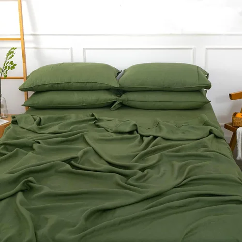 Miniatura 20 de S VICTORY SYMBOL Juego de sábanas de lino europeo de 4 piezas 100% orgánico (1 sábana encimera, 1 sábana bajera, 2 fundas de almohada), ropa de cama