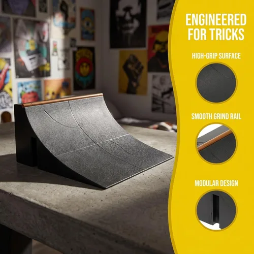 Miniatura 6 de Alasum - Rampa de patineta de dedo de 5.51 x 5.51 x 2.75 pulgadas, tubo de plástico negro de un cuarto de tubería - Boost Kickflips y transiciones