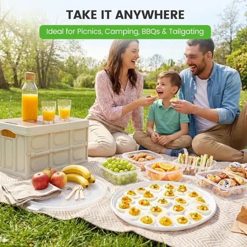 Miniatura 6 de HANSGO Recipientes para huevos rellenos con tapa, bandejas portaplatos para huevos rellenos con 22 ranuras para fiesta navideña y cocina del hogar