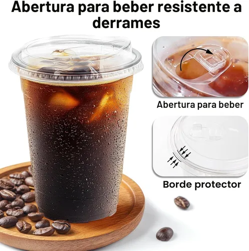 Miniatura 2 de BYSNOW Paquete de 100 vasos de plástico transparente de 16 onzas con tapas, tazas desechables para café helado con tapas para sorber, vasos