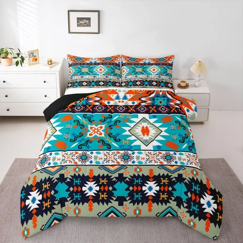 Miniatura 16 de Erosebridal - Juego de ropa de cama estilo tribal bohemio azteca, edredón con estampado étnico blanco y negro, bohemio, tamaño King, juego de Multi