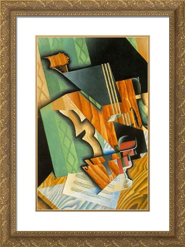 ArtDirect Gris, Juan 18x24 Gold Ornate Framed Art Print with Double Matting Titled: Violin and Glass I Gold Ornate Wood Frame with Double Matting