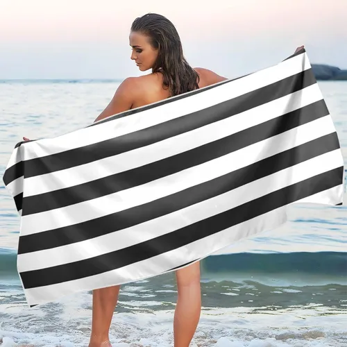 Miniatura 8 de SUABO Toalla de playa de rayas blancas y negras de 30 x 60 pulgadas, toalla de viaje ligera extra grande de secado rápido para nadadores, piscina