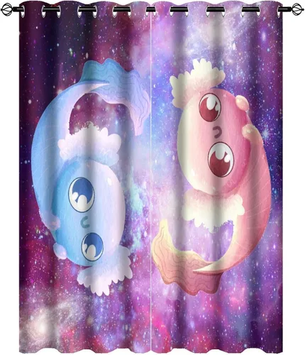 Miniatura 39 de Cortinas abstractas de ajolote con diseño de galaxia, colorido, peces, animales, ajolote, aislamiento térmico, oscurecimiento y reducción de ruido