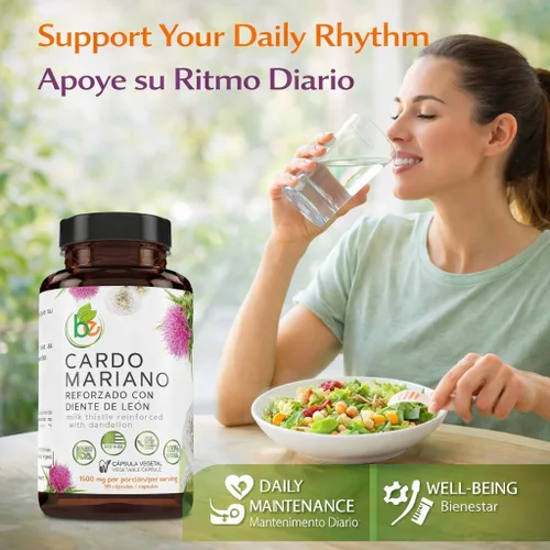 Miniatura 5 de Cardo Mariano reforzado con diente de León (cardo lechero reforzado con diente de león) 90 Cápsulas Vegetales 1500 mg por Porción, Apoyo