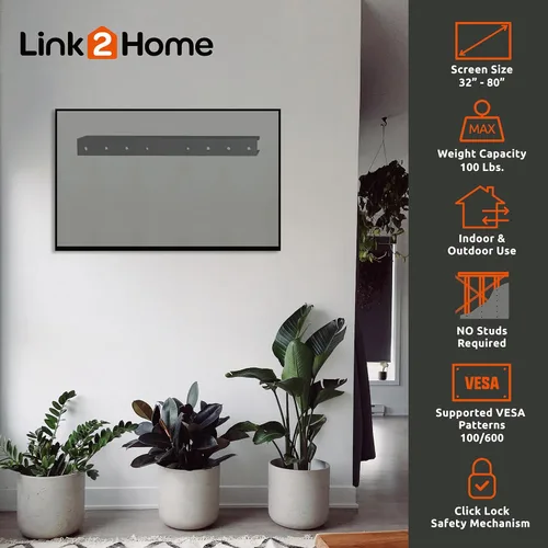 Miniatura 5 de Link2Home Commercial Electric Series - Soporte de pared fijo para televisores de 32 a 80 pulgadas, montaje directamente en paredes de chapa o placas