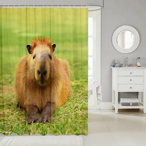 Miniatura 2 de Capybara - Cortina de ducha 3D Capybara para amantes de Capybara, divertida cortina de ducha de baño Capybara, cortinas de baño impermeables de tema