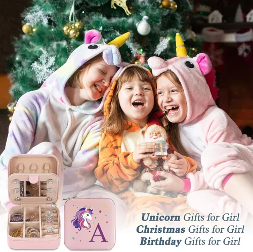 Miniatura 3 de Parima Organizador de joyas de viaje de unicornio Joyero pequeño personalizado para mujer, 4, 5, 6, 7, 8, 9, 10, 11, 12, 13, 14, 15, 16 años, niña