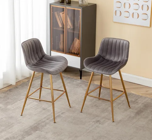 Miniatura 21 de Sidanli Blue - Juego de 2 taburetes de bar de terciopelo de 24 pulgadas con reposapiés, sillas de bar modernas para el hogar, isla de cocina, comedor