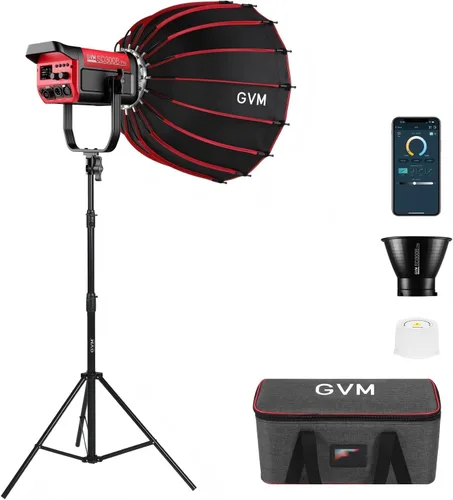 Miniatura 10 de GVM Kit de luz LED de video 65000Lux/m, luces de estudio de 300 W con caja de luz de linterna, iluminación de video regulable de 2700-6800K