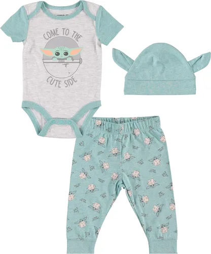 Star Wars Conjunto de 3 piezas para bebé Yoda con body de bebé, pantalones y sombrero, trajes para niño recién nacido