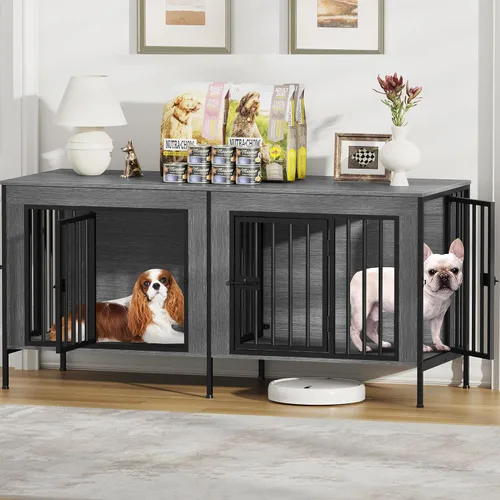 Miniatura 22 de EasyCom Mueble de jaula para perros para 1 o 2 perros, jaulas resistentes para perros individuales/dobles para perros pequeños, medianos y grandes