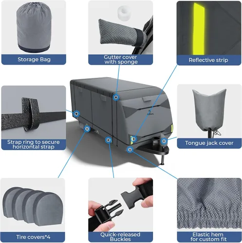 Miniatura 9 de RVMasking - Funda para remolque de viaje RV de 15-18 pies, cubierta de cámper de 7 capas extra gruesa, impermeable y resistente al viento