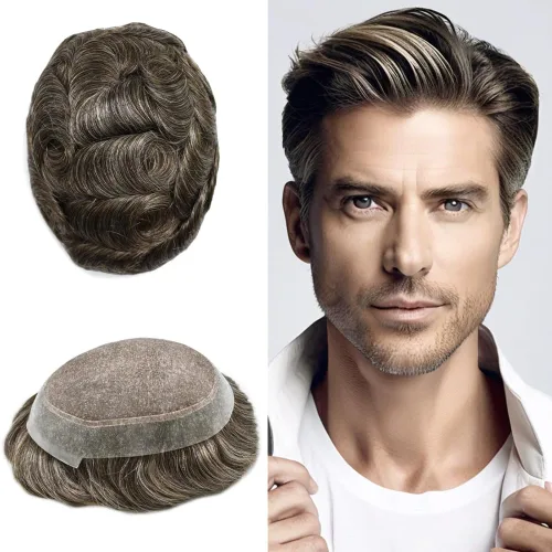 Miniatura 10 de Tupé para hombres, piezas de cabello humano real, sistema de unidades de cabello natural, línea capilar natural, pieza de repuesto para hombres
