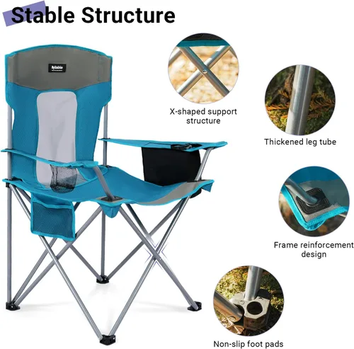 Miniatura 5 de Silla plegable de camping al aire libre, portátil, liviana, sillas plegables para campamento para adultos al aire libre con portavasos, bolsa Azul