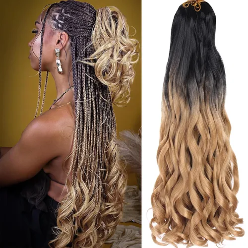 Miniatura 70 de COOKOO 9 paquetes de cabello rizado francés trenzado de 18 pulgadas, suave y flexible, cabello trenzado de alta calidad, rizos franceses, extensión