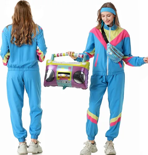 Miniatura 3 de Conjunto deportivo retro de los años 80 para mujer, rompevientos de los años 90, conjunto deportivo con chaqueta y pantalones deportivos