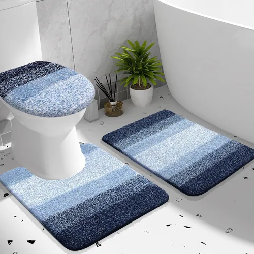 Miniatura 35 de OLANLY Juego de alfombras de baño de 3 piezas, alfombra de baño de microfibra suave absorbente, alfombra de contorno en forma de U para inodoro