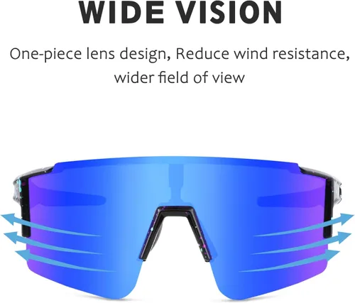 Miniatura 2 de OULAIQI Gafas de sol de ciclismo, polarizadas, para hombres y mujeres, con 1 lente o 3 lentes intercambiables, gafas de béisbol Lente negra y azul-3