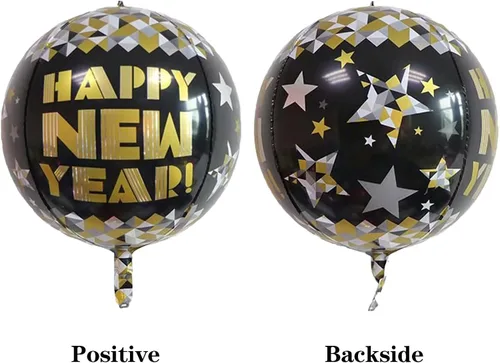 Miniatura 6 de KALOR Globos de papel de aluminio de 22 pulgadas de feliz año nuevo, 10 piezas, globos grandes 4D gigantes redondos de papel de aluminio metálico