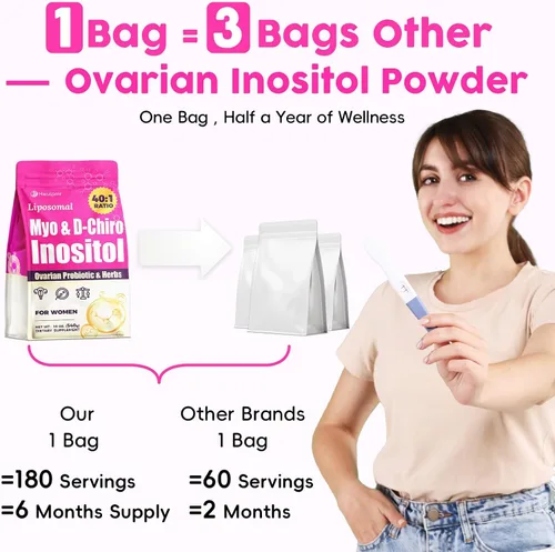 Miniatura 6 de Polvo liposomal de mio-inositol y D-Chiro Inositol Suministro para 180 días Suplemento de inositol de proporción ideal 40:1 para mujeres