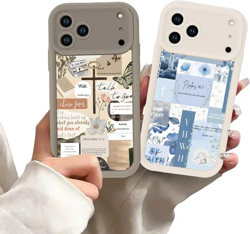 Miniatura 64 de Paquete de 2 fundas protectoras para iPhone 13 de 6.1 pulgadas con versículo bíblico de Jesús y cruz cristiana floral, para mujeres y niñas, funda