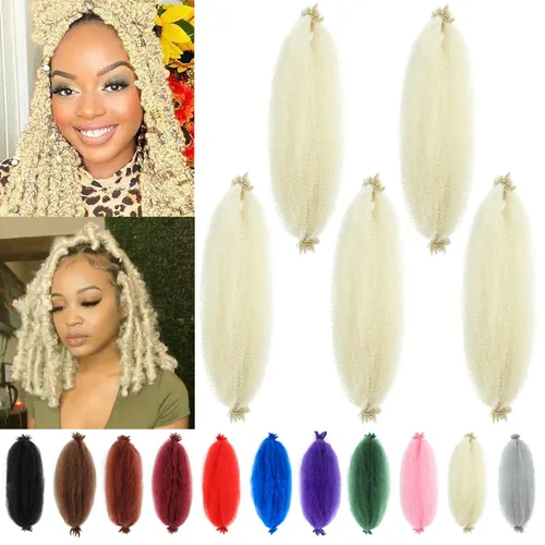 Miniatura 20 de Cabello afro trenzado elástico color marrón claro de 16 pulgadas, paquete de 3 T27, cabello afro preesponjado y trenzado elástico, cabello afro