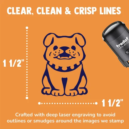 Miniatura 2 de Smiling Bulldog Puppy - Sello de goma autoentintado para sellar planificadores de manualidades, 1-1/2 pulgadas grande, tinta azul