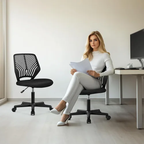 Miniatura 7 de Yaheetech Silla de oficina ergonómica de malla sin brazos, silla giratoria de respaldo medio con ruedas, silla de estudio de altura ajustable