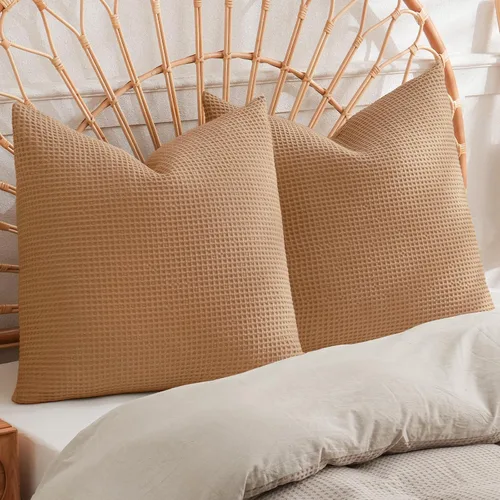 Miniatura 16 de PHF Funda de almohada 100% algodón con tejido de gofre, 18 x 18 pulgadas, sin relleno, paquete de 2 elegantes fundas de almohada cuadradas Gris claro