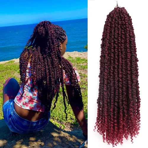 Miniatura 23 de Cabello Passion Twist – 8 pulgadas Passion Twist Crochet Hair para mujer, 8 paquetes de cabello rizado pretrenzado Passion Twists extensiones de 1b