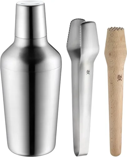 WMF Cromargan - Juego de 5 barras de acero inoxidable/madera de haya "Matrjoshka" (mando, pinzas, tamiz, mortero, medida), apto para lavavajillas