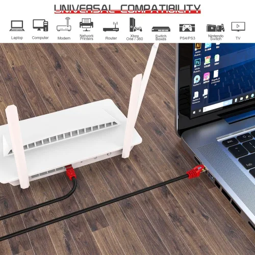 Miniatura 5 de Cable Ethernet Cat 8 de 15 pies, cable de red LAN de alta velocidad, 26 AWG, 40 Gbps, 2000 Mhz, cable blindado profesional para uso en interiores