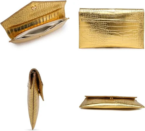 Miniatura 6 de Bolso de mano dorado para mujer, de cuero vegano metálico, bolso cruzado de noche para vestido formal, boda, fiesta cuero vegano