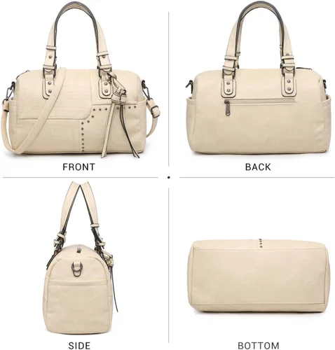 Miniatura 3 de Dasein Bolso para mujer de cuero vegano suave, diseño de barril, grande, tipo "hobo", con asa superior, bolso de trabajo, de mano, de hombro
