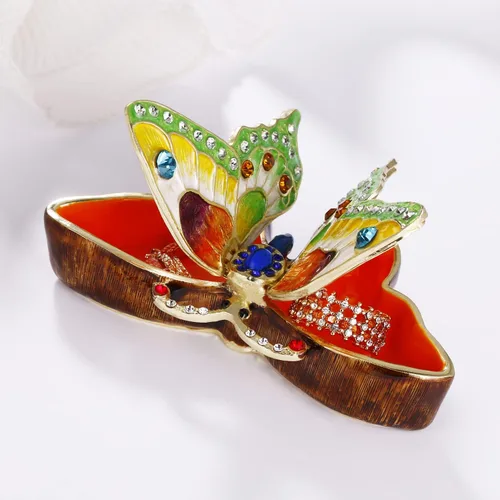 Miniatura 4 de Caja de abalorios de animales pintada a mano para decoración del hogar, organizador de joyas esmaltadas con bisagras, almacenamiento para aretes