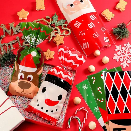 Miniatura 4 de Blulu 180 Piezas Bolsas de Celofán de Plástico para Dulces y Regalos de Navidad con 200 Ataduras Doradas y Plateadas para Navidad Xmas Santa