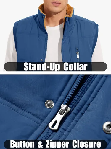 Miniatura 4 de MAGCOMSEN Chalecos de abrigo para hombre, con cremallera completa, sin mangas, con forro polar, chaleco acolchado con cuello alto