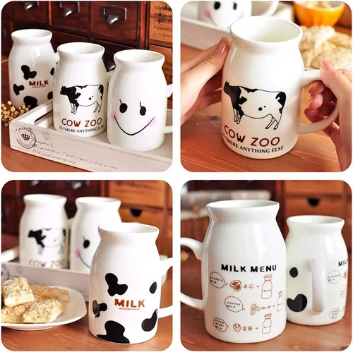 Miniatura 2 de ZaH Botella de leche de cerámica de 8 onzas para la mañana, tazas para el hogar, oficina, escuela, restaurante, club, fiesta, taza de leche, taza