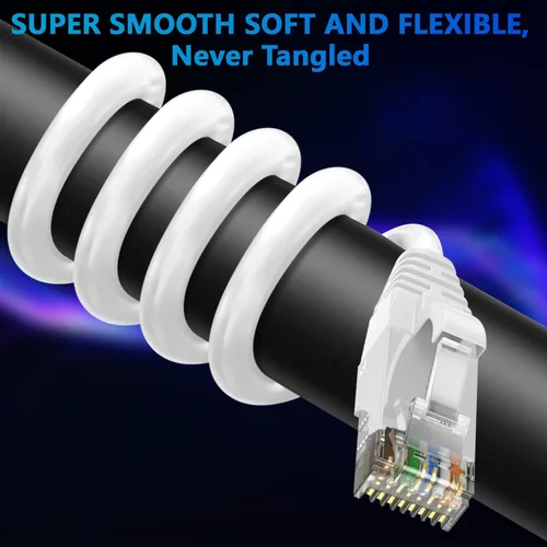 Miniatura 2 de Adoreen Cable de Ethernet Cat 6 de 30 pies - Blanco, cable de red RJ45 redondo y sin enganches para interiores y exteriores, POE, cable de parche