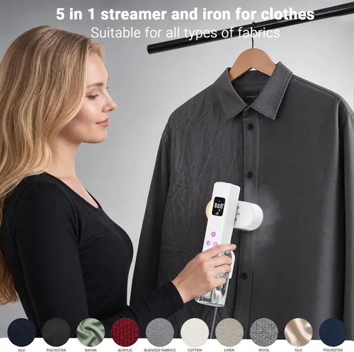 Miniatura 6 de Vaporizador de viaje para ropa de 110 V-240 V, vaporizador y plancha portátil de mano para ropa, removedor de arrugas, vaporizador de tela con 3