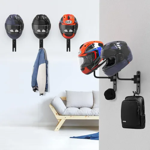 Miniatura 6 de Colgador de Casco para Pared Giratorio 180° Soporte para Casco para Motocicleta Bicicleta Carreras Ropa Exterior Equipo Deportivo Negro-1
