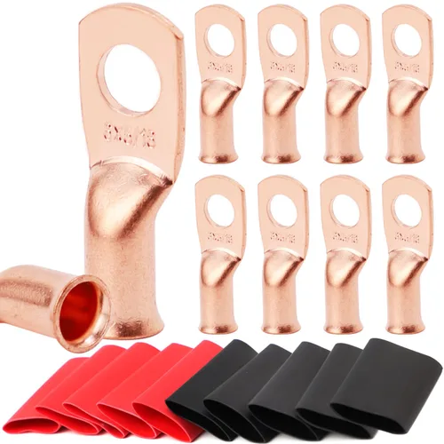 Miniatura 35 de TKDMR - Kit de 264 piezas de extremos de cable de batería, 132 piezas de terminales de anillo de lengüetas de cable de cobre resistentes AWG 8 6 4 2