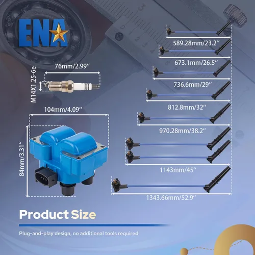 Miniatura 7 de ENA Juego de 2 bobinas de encendido azules con 8 bujías de platino y cable azul compatibles con Ford Crown Victoria E-150 F-150 F-250 Ranger