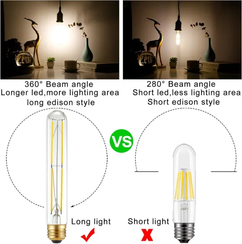 Miniatura 2 de Arberlic Bombilla LED T10 de 7.3 pulgadas, bombilla LED E26 de 6 W regulable, bombilla E26 regulable equivalente a 60 vatios, blanco neutro 4000 K