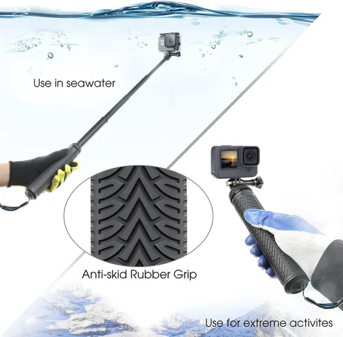 Miniatura 8 de SOONSUN Palo selfie impermeable de aluminio 3 en 1 para GoPro Hero 13 12 11 10 9 8 7 6 5 4, Fusion, Max, Session, Insta360, AKASO, SJCAM, Osmo