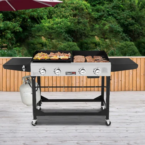 Miniatura 3 de Royal Gourmet GD401 - Parrilla y plancha de gas propano portátil con mesa auxiliar, 4 quemadores, patas plegables, versátil, uso exterior, negro 168