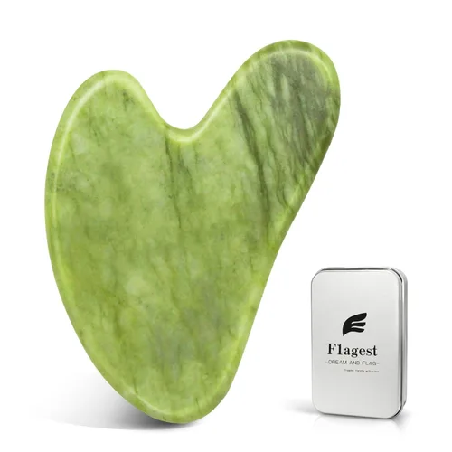 Miniatura 8 de Flagest Gua Sha Herramienta Facial - Masajeador de piedra de jade para terapia de acupuntura de spa - Guasha en forma de corazón para cara Verde